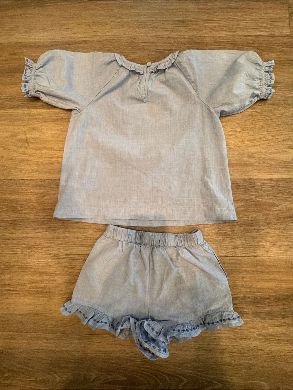 Mini Boden Light Blue Embroidered Floral Top & Shorts Set
